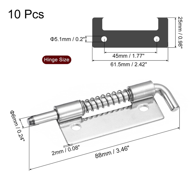 uxcell Spring Loaded Latch Pin, 10Pcs 3.46" - 304 Stainless Steel Spring Latch, Left-Handed with Hole Locked Spring Loaded for Distribution Box Electrical Cabinet (Silver) 3.46"