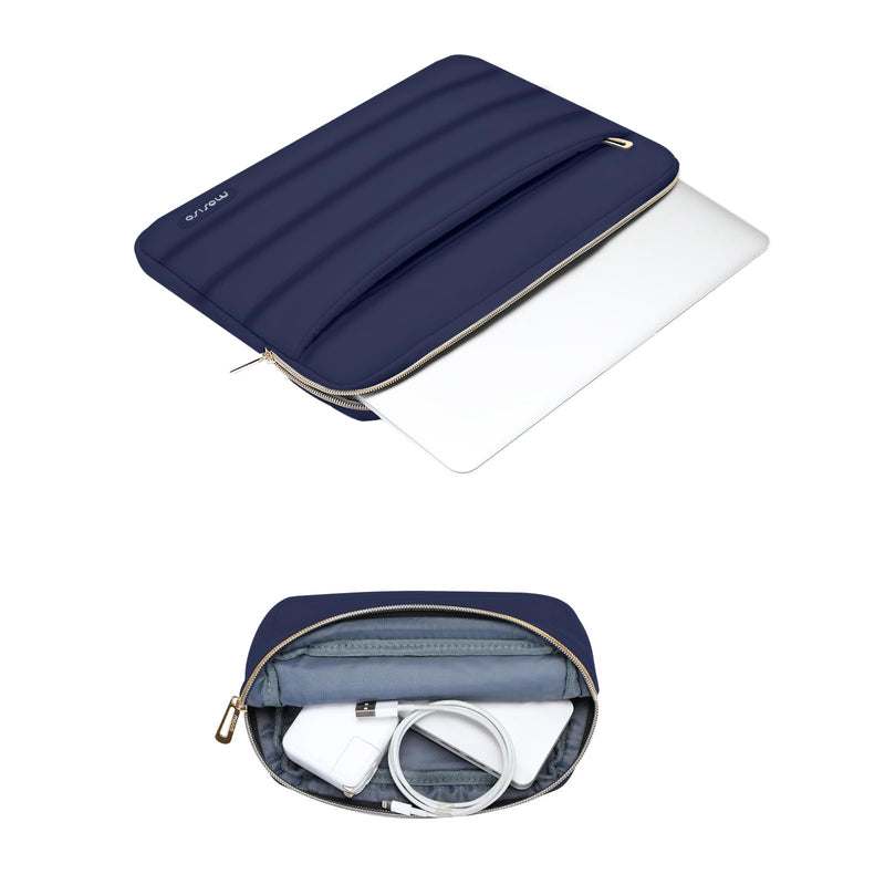 MOSISO Puffy Laptop Sleeve Compatible with MacBook Air/Pro, 13-13.3 inch Notebook, Compatible with MacBook Pro 14 inch M3 M2 M1 Chip 2024-2021, Polyester Horizontal Bag with Small Case, Navy Blue 13.3 inch