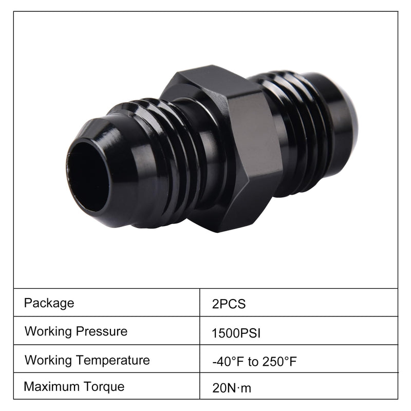 EVIL ENERGY 6AN Male to Male Flare Coupler Union Straight Fuel Hose Adapter Fitting Black 2PCS 6AN to 6AN