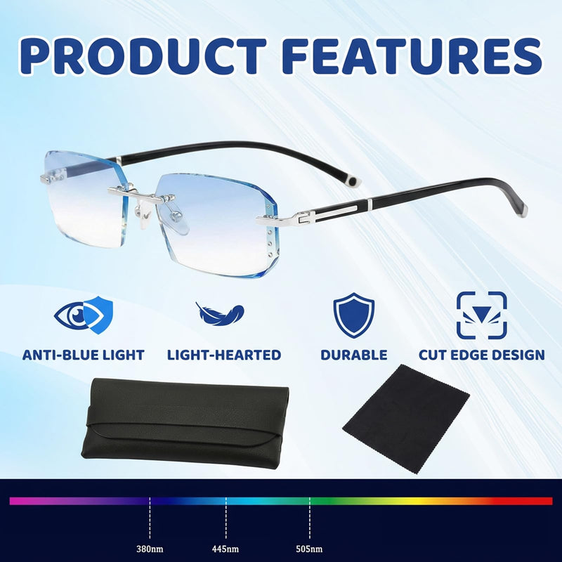 Clarity Blue Glasses, Self Adjusting Eyeglasses for Men, Blue Light Protection, Premium Lens Clarity, Blue Ease Optics, 3-Piece Set with Leather Case and Cleaning Cloth