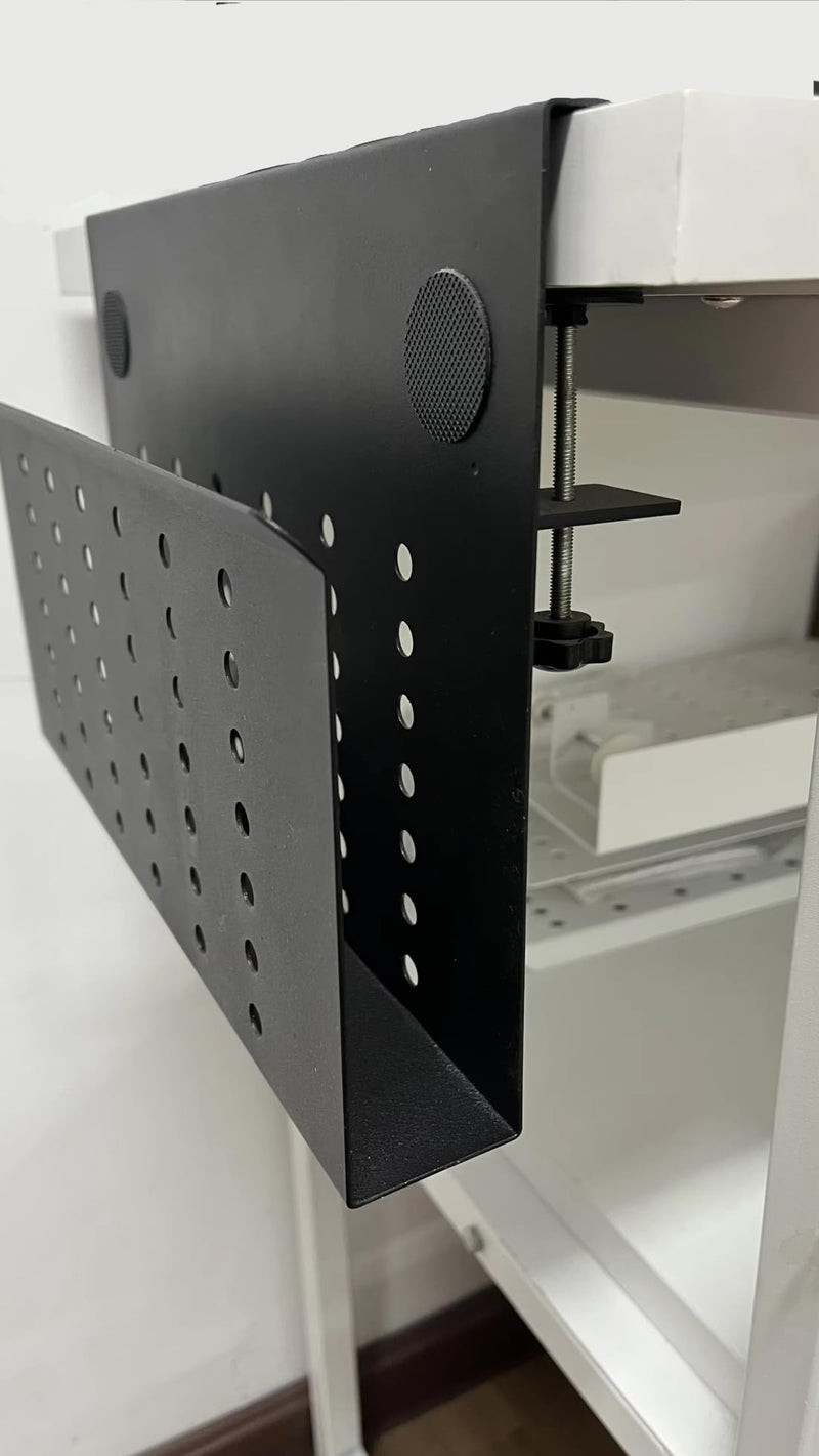 Desk Side Mount Laptop Holder (Black) - No Drill Steel Hanging Organizer for Office & Home - Under Desk Storage Black