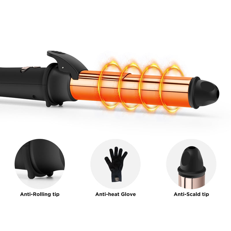 25 mm Rotating Curling Iron, Automatic Hair Curler, Dual Voltage | Nano Titanium Coating, Curling Tongs, LCD Display, Negative Ions, Auto Shut-Off, 120–210°C, for Loose Curls 25MM