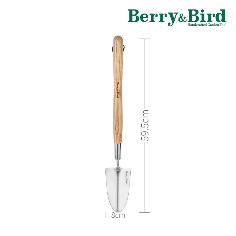 Berry&Bird Garden Trowel with Long Handle, 23.43in Stainless Steel Short Shovel with Wood Handled for Digging, Gardening, Transplanting, Planting and Weeding 23.43 inches Long Hand Trowel