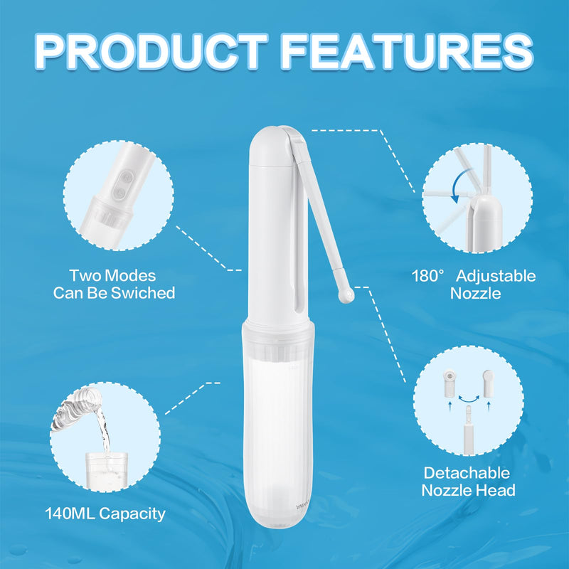 Portable Bidet for Travel 140mL Nozzle 180° Adjustment IPX6 Electric Handheld Bidet for Personal Hygiene Cleaning, Baby Wash, Postnatal Care, Perineal & Hemorrhoid Treatment(AM-US-NHJ001E) Polygon