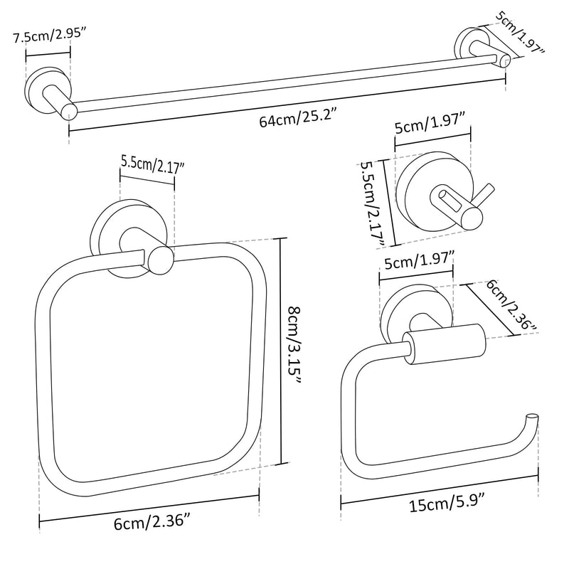 Bathroom Accessories Set 4 Piece Bathroom Hardware Set Stainless Steel 304 Brushed Nickel Bathroom Accessories Set Wall Mounted