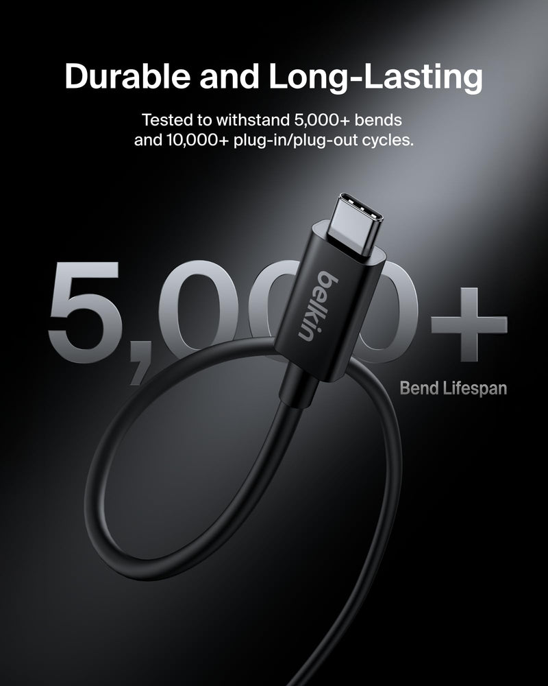 Belkin 3.3ft USB-C Thunderbolt 5 Cable w/ 240W Power Delivery, Bandwidth Boost Up to 120Gbps, 3x Faster Data Transfer, and 4K UHD Display Resolution - Intel-Certified Fast Charging USB-C Cable - Black