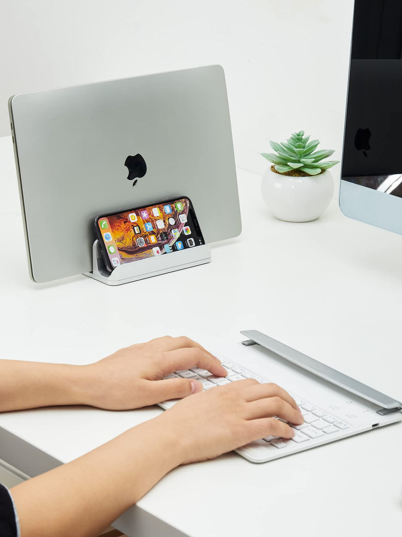 JARLINK 2-in-1 Design Vertical Laptop Stand Holder, Aluminum Laptop Stand for Desk with Adjustable Dock, Space-Saving Organizer Compatible with All MacBook, Samsung, HP, Dell, Chrome Book,Silver Silver 1-1