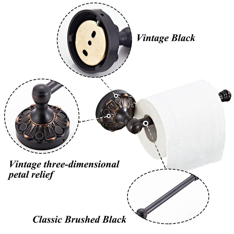 Antique Toilet Roll Holder Brass Material Toilet Paper Holder for Loo Roll Bathroom Paper Tissue Bar 20cm for Bathroom Toilet Paper Storage Brush Bronze … (Black)