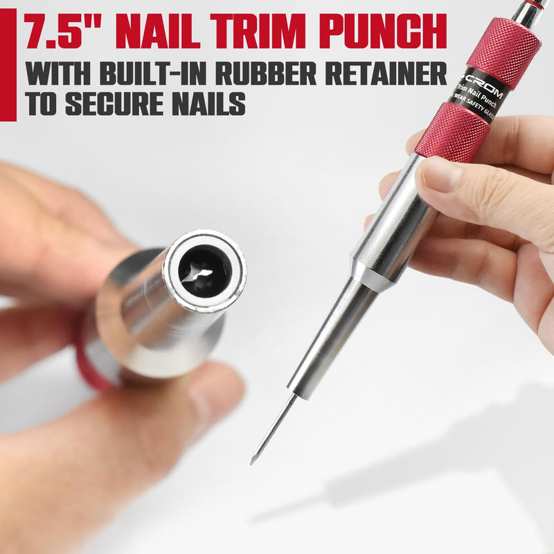 CROM Trim Nail Punch - Help Drive Trim Nails While Protecting Fingers from Hammer with Trim Nail Driver (2-Piece Set) Small - 2-Piece Set
