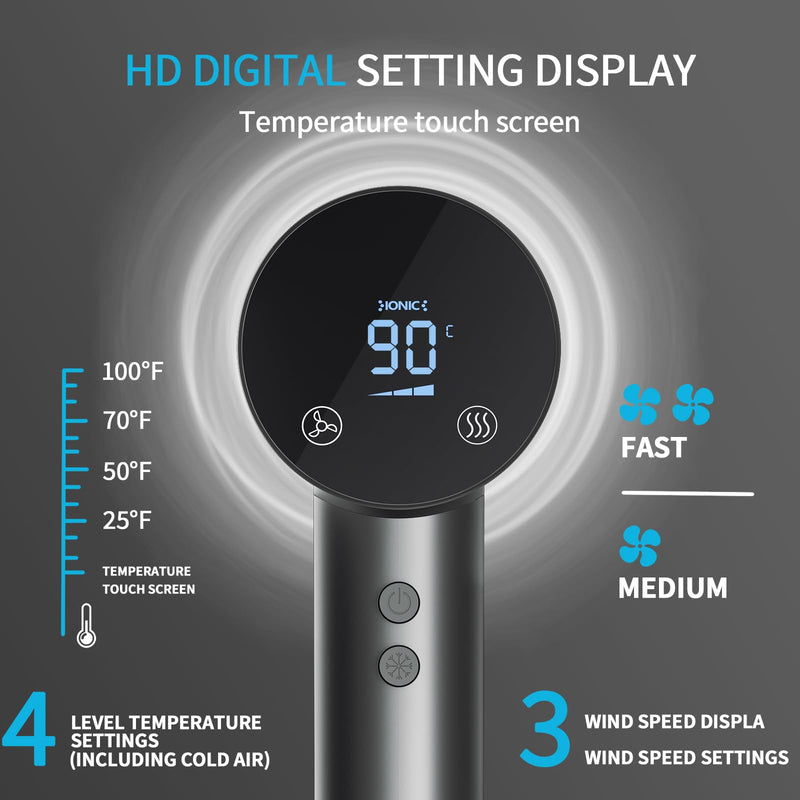 Hair Dryer Hairdryer Hairdryers for Women Ionic Hair dryers 1500W | Hair Dryer Hairdryer Hairdryers for Women HD Display Temperature Touchscreen Low Noise Ion Hair Dryer 4 Temperature Settings Grey