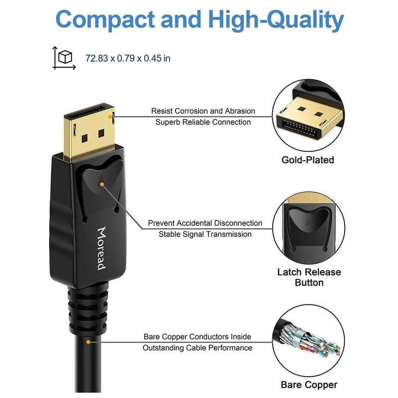 Moread DisplayPort 1.4 Cable, 6FT, 5-Pack, 8K@60Hz, 4K@240Hz, 32.4Gbps | Office & Workstation Ready, NVIDIA RTX & AMD Radeon Compatible, Professional Display Support 6 feet