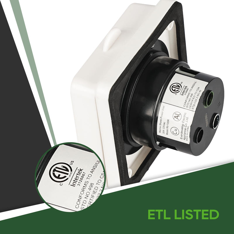 RVGUARD RV Power Inlet 30 Amp, 30 Amp Shore Power Inlet with Twist Lock, NEMA L5-30P RV Plug with Copper Pins and Stainless Steel Screws, White