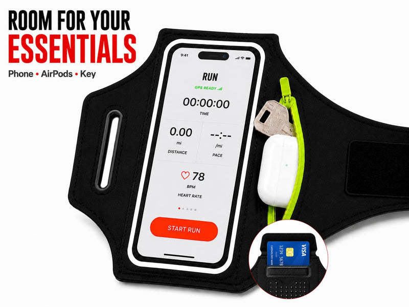 Running Armband Phone Holder with Earphone Bag, Sweatproof Sports Arm Band | for iPhone 17 16 15 14 13 Pro Max, Galaxy S25/S10, Cell Phone Holder with Key Pocket for Running Gym Workout, Fit Up to 6.8"