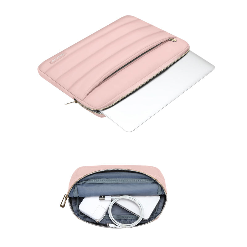 MOSISO Puffy Laptop Sleeve Compatible with MacBook Pro 16 inch 2024-2019 M3 A2991 M2 A2780 M1 A2485 A2141/Pro Retina 15 A1398,15-15.6 inch Notebook, Polyester Horizontal Bag with Small Case, Pink