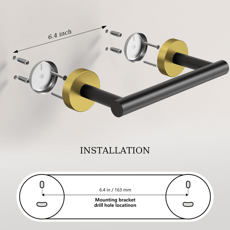Black and Gold Toilet Paper Holder & Towel Holder, Bathroom Hardware Set-SUS304 Stainless Steel Double Post Pivoting Tissue Roll Holder and Hand Towel Ring Set for Bathroom, RV Black Gold