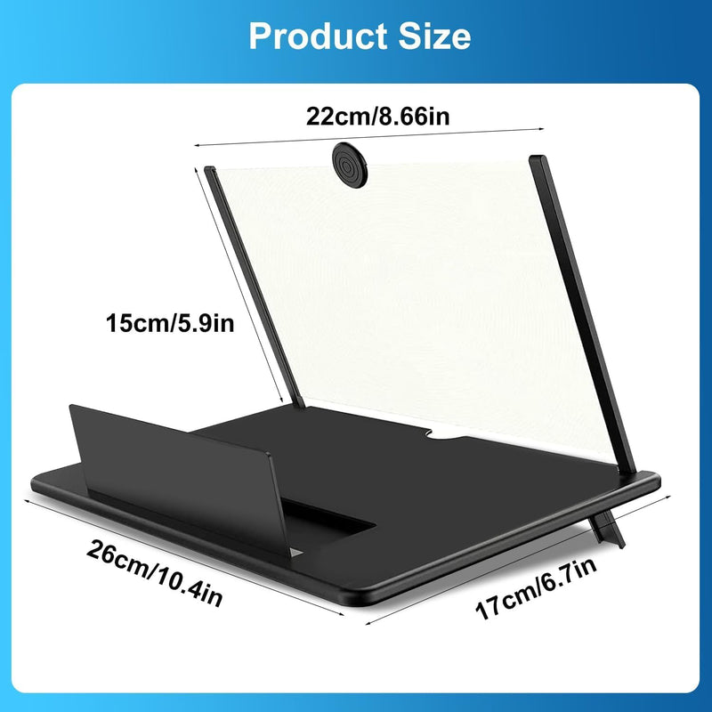 12 Inch Phone Screen Magnifier, Foldable Cell Phone Screen Magnifier, Pull Out Phone Screen Amplifier for Movies, Video, Gaming, Compatible with All Smartphones (Black)
