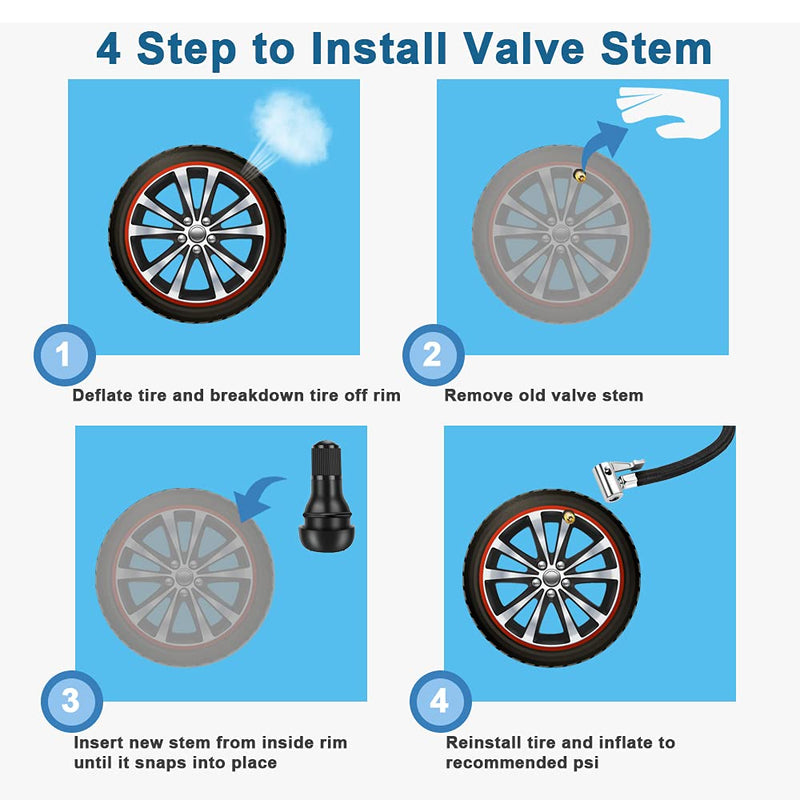 Riseuvo 5pcs TR412 Tire Valve Stem - Rubber Snap-in Valves, Tubeless Valve Stems Suit for 0.453 inch Rim Holes on Standard Vehicle Tires