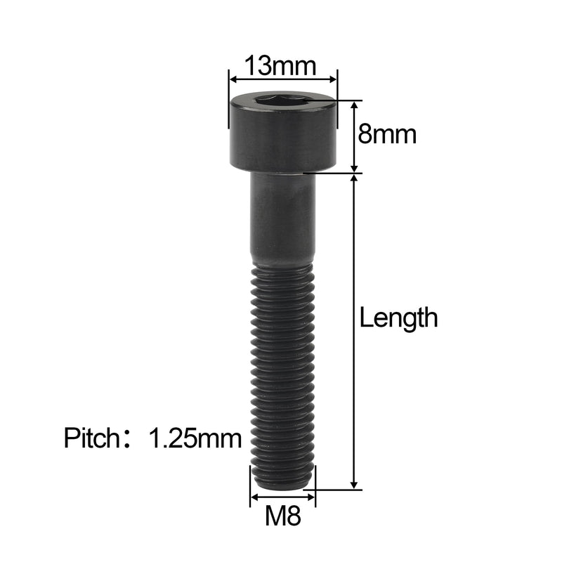 Titanium Bolt DIN912 M8x15 20 25 30 35 40 45 50 60 70mm Square Head Hex Socket Screws Pitch 1.25mm Pack of 5 (M8x70mm, Black) M8x70mm