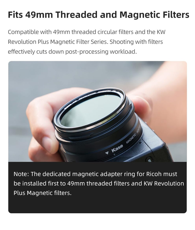Kase Magnetic Adapter Ring Compatible with Ricoh GR4 Camera Accepts Kase 49mm Filters