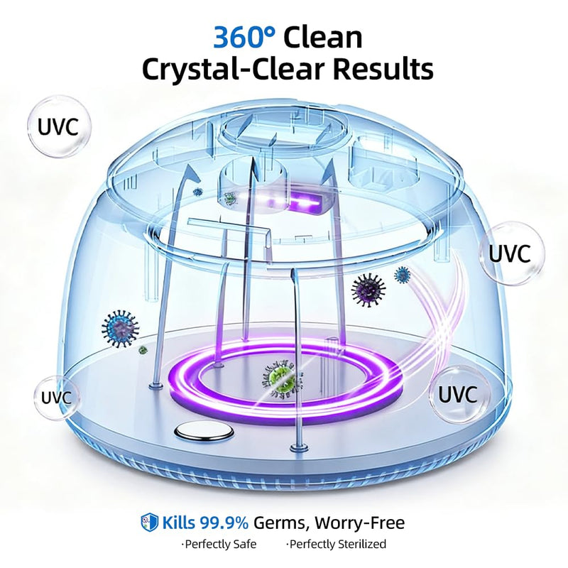 Ultraviolet ultrasonic Cleaner, one-Click Start, 45KHz Portable Cleaner, with Dual-Mode Cleaning Function, Suitable for Jewelry, dentures and Invisible Braces Gray and white
