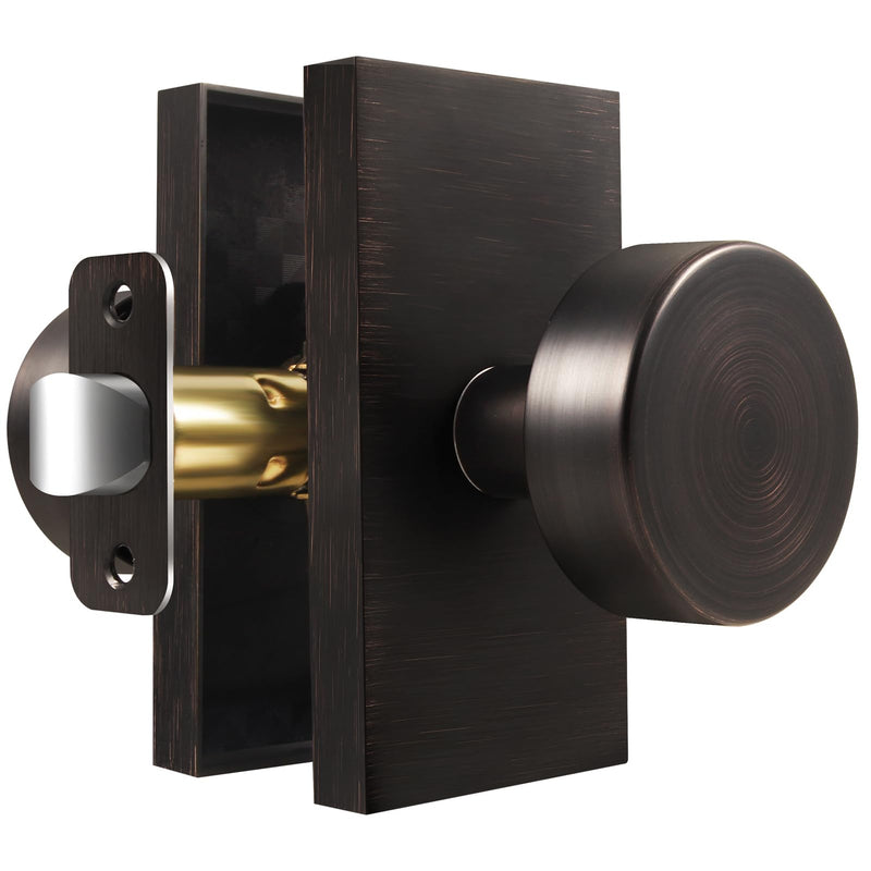 Oil Rubbed Bronze Door Knobs, Passage Door Knobs Door Handles for Hall and Closet Keyless Rectangle, Oil Rubbed Bronze