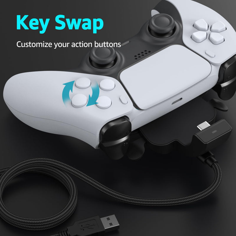 Akalyptra Back Paddles Attachment for PS-5 Controller with Microphone Function, Wired Plug & Play with 4 Programmable Back Buttons, Support Turbo/ Remap/Combo/Controller Button Swap Functions, Compatible with PS-5 Console/PC/MAC(Black, 7.2FT) Black