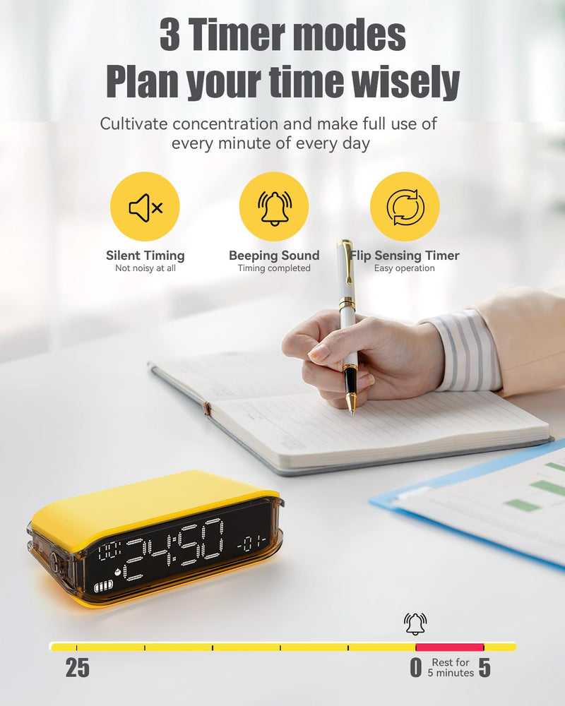 Digital Alarm Clocks for Bedrooms, Small Alarm Clock for Bedside, Loud Alarm for Heavy Sleepers, Adjustable Brightness, 12/24H, Pomodoro Timer