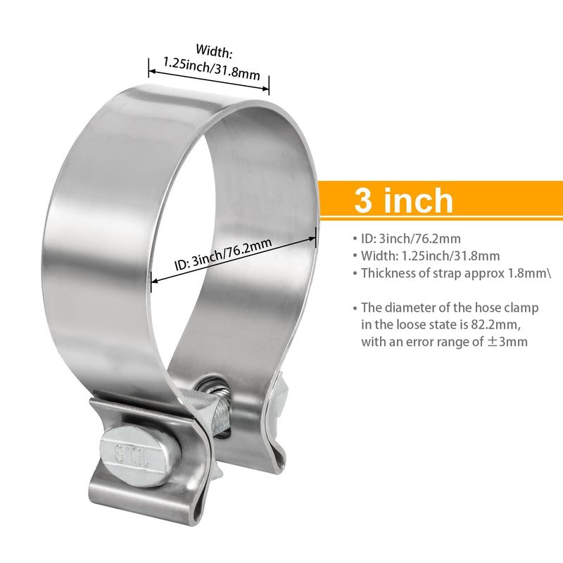 TIROL 3 Exhaust Clamp 3 inch Exhaust Clamp Stainless Steel Narrow Band Muffler Clamp for 3" OD Exhaust Pipe, Muffler Pipe 2Pcs 3 Inch Exhaust Clamp 2pcs