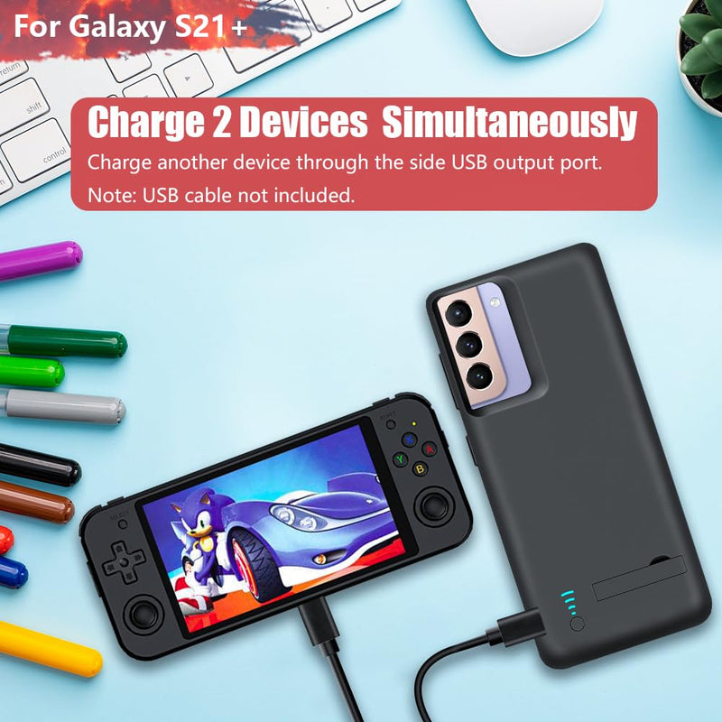 Battery Case for Samsung Galaxy S21+ 5G, 5000mAh Rechargeable Extended Battery Charging Charger Case, Add 100% Extra Juice (6.7 Inches) Black