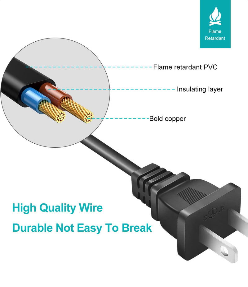 TV Power Cord AC Cable for Samsung 24" 32" 40" 43" 48" 49" 50" 55" 60" 65" 75" Inch LCD HD Smart 4K Curved TV UN55RU8000FXZA UN65RU7100FXZA UN43NU6900FXZA, 2-Slot to 2-Prong Replacement Cable 6Ft 6 Feet