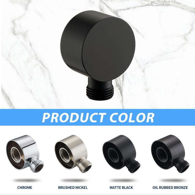 Wall Supply Elbow for Handshower, Brass Round Wall Mount Shower Hose Connectorm1/2"for Handheld Hand Shower-Matte Black Matte Black
