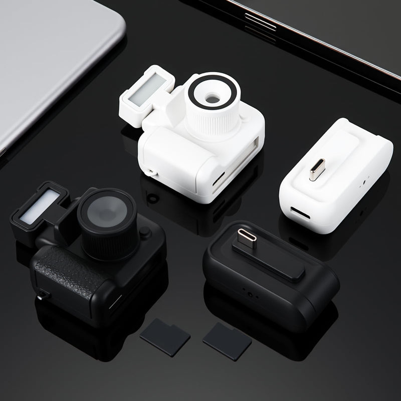 2 Sets Mini Keychain Camera 1080p Small Retro Portable Photo Video Camera 600 Mins Battery Life 16 GB Micro Video Camcorder with Flash Light for Travel Study Recording (Black & White)