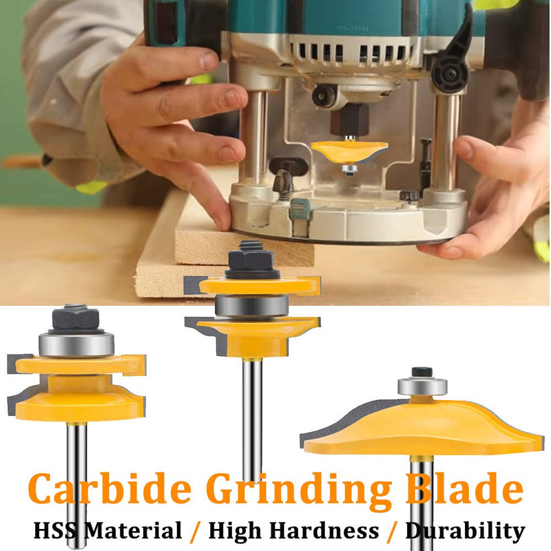 TAIWAIN 1/4 Inch Shank Groove Tongue Cutter Router bit, Raised Panel Cabinet Door with Back-Cutter Panel Round Over Tool, Door Wood CNC Milling Tool for Woodworking(D1-G) D1-G