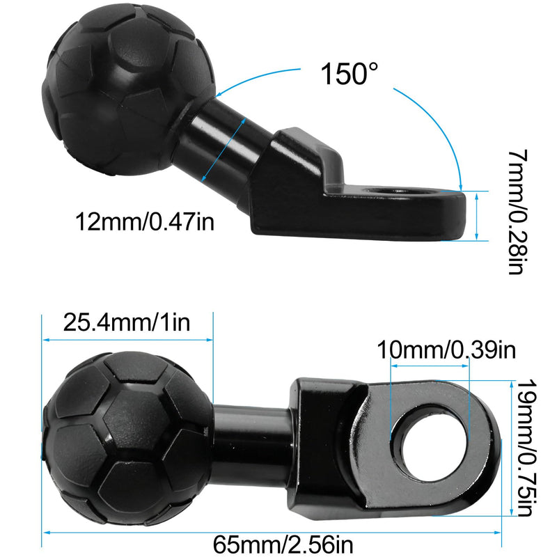 10mm Angled Bolt Head Adapter 1 Inch Ball Base Compatible with B Size Double Socket Arm Aluminum Alloy 1 inch Ball Mount Base for Motorcycle Mirror Scooter Bike Phone Holder Black