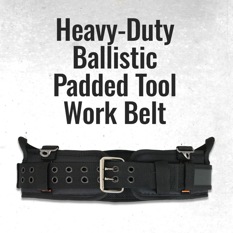 WOLF WTH2110 Heavy-Duty Ballistic Padded Tool Work Belt | Compatible w/Pouches, Holsters & 4-Point Suspenders | Body Waist Comfort Lightweight Breathable | Contractors Handyman | Tongue Buckle Large