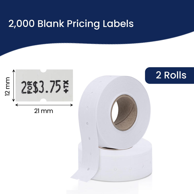 Perco 1 Line White Labels - 2 Rolls, 2,000 Blank Price and Date Gun Labels for Perco Lite, X, Plus and Pro 1 Line Price and Date Guns