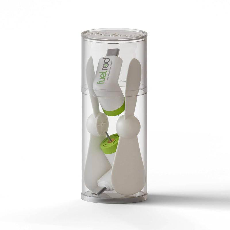 FuelRod Swappable Power Portable Charger Kit with USB-C Mini Fans | Stay powered and cool with a handheld USB-C charger, mini fans, and convenient FuelRod kiosk swaps