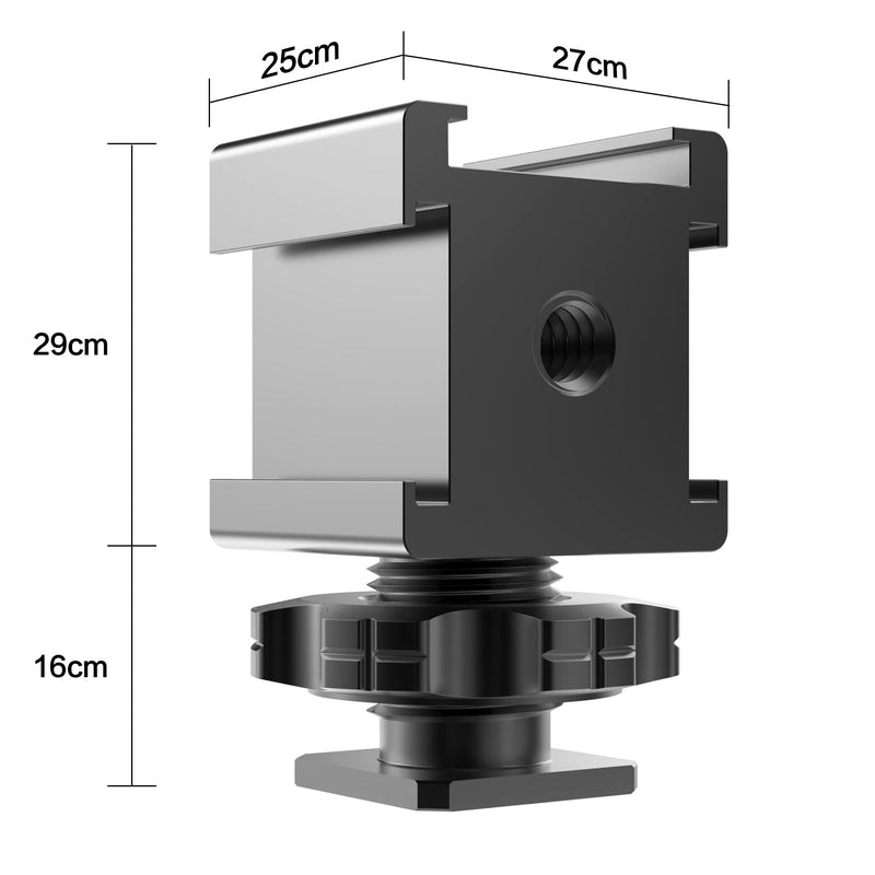 Camera Cold Shoe Mount Adapter, Aluminium Alloy Triple Hot Shoe Extension Bracket Holder for GoPro DSLR Cameras Flash Light, Monitor, Microphone