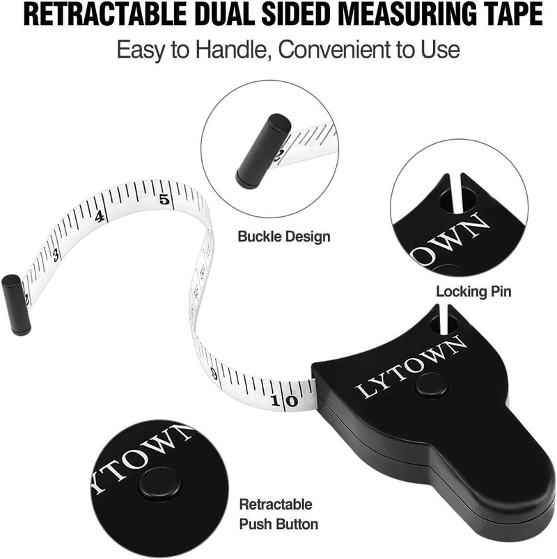 Automatic Telescopic Tape Measure, Body Measure Tape 60 inch (150cm), Self-Tightening Retractable Measuring Tape for Body Accurate Way to Track Weight Loss Muscle Gain by One Hand, 4 Piece Black+Black