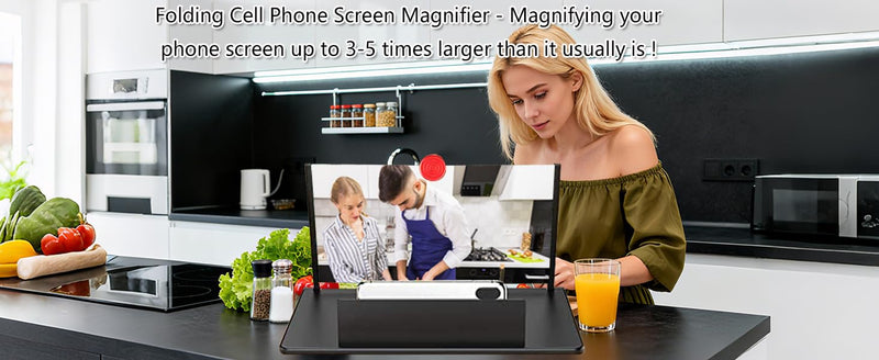 16" Screen Magnifier,3D HD Mobile Phone Magnifier Projector Screen Enlarger for Movies, Videos, and Gaming,Foldable Cell Phone Stand with Screen Amplifier,Supports All Smartphones (Black, 16inch) Black