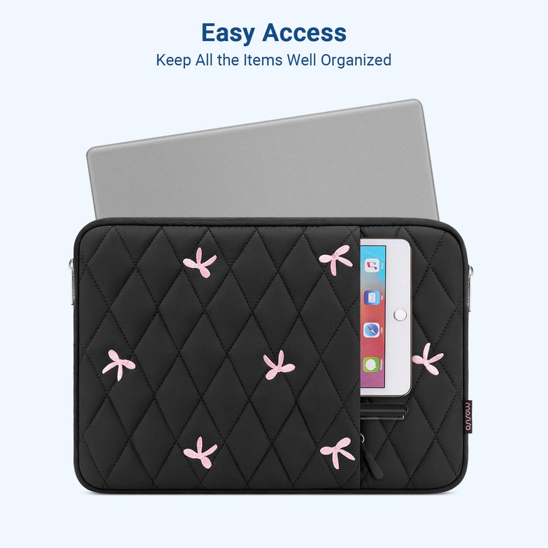 MOSISO Laptop Case 13.3 inch, 13-13.3 inch Laptop Sleeve Bag with Pocket | Compatible with MacBook Neo 13/Air 13.6/Pro 13/14, HP Dell ASUS Lenovo,Rhombus Bowknot Quilted Bag with Vertical Pocket,Black