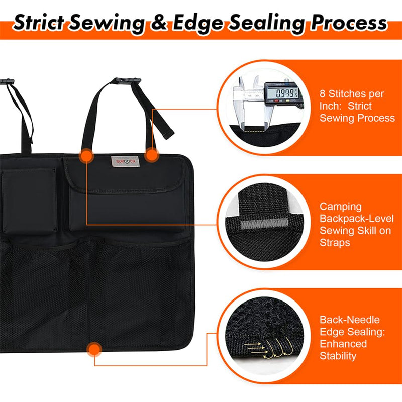 SURDOCA Car Trunk Organizer, 3rd Gen [7 Times Upgrade] Super Capacity Car Organizer SUV, Equipped with Robust Elastic Net, Hanging Car Storage Organizer with Lids, Space Saving Expert Black L-35.5x18.2in