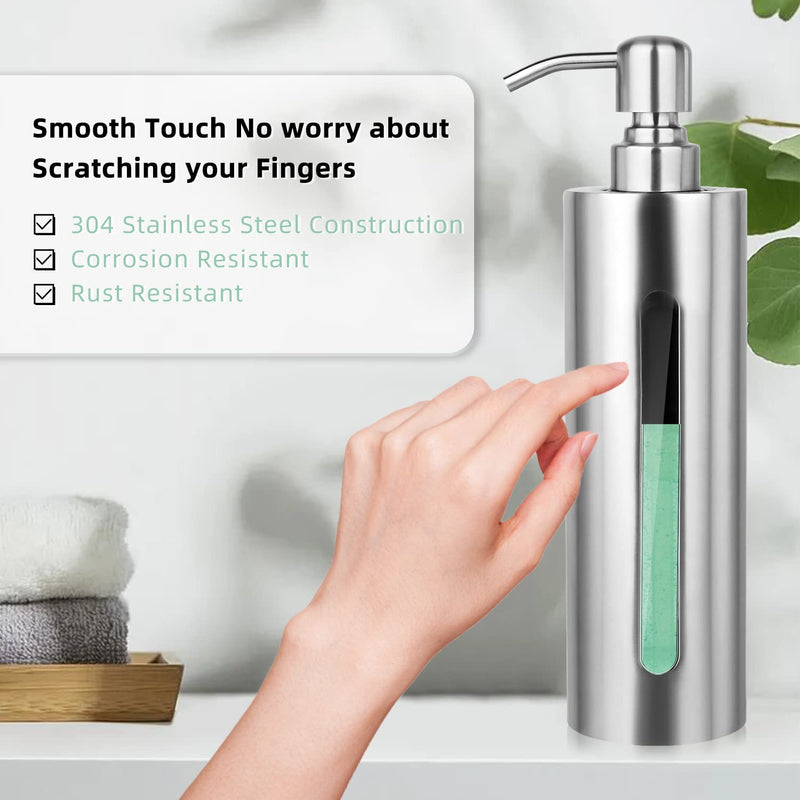 Stainless Steel Soap Dispenser, 7Oz Slim Rust Proof Liquid Soap Dispenser for Kitchen & Bathroom - Refillable Brushed Nickel Dispenser for Essential Oils and Shampoo