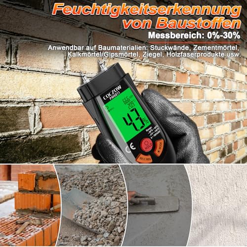 Wood Moisture Meter with Temperature and Humidity Measurement – Ideal for Quickly Measuring Moisture Content in logs, Paper, Plywood, Plaster Walls, Floor coverings, and Other Materials. Black Red