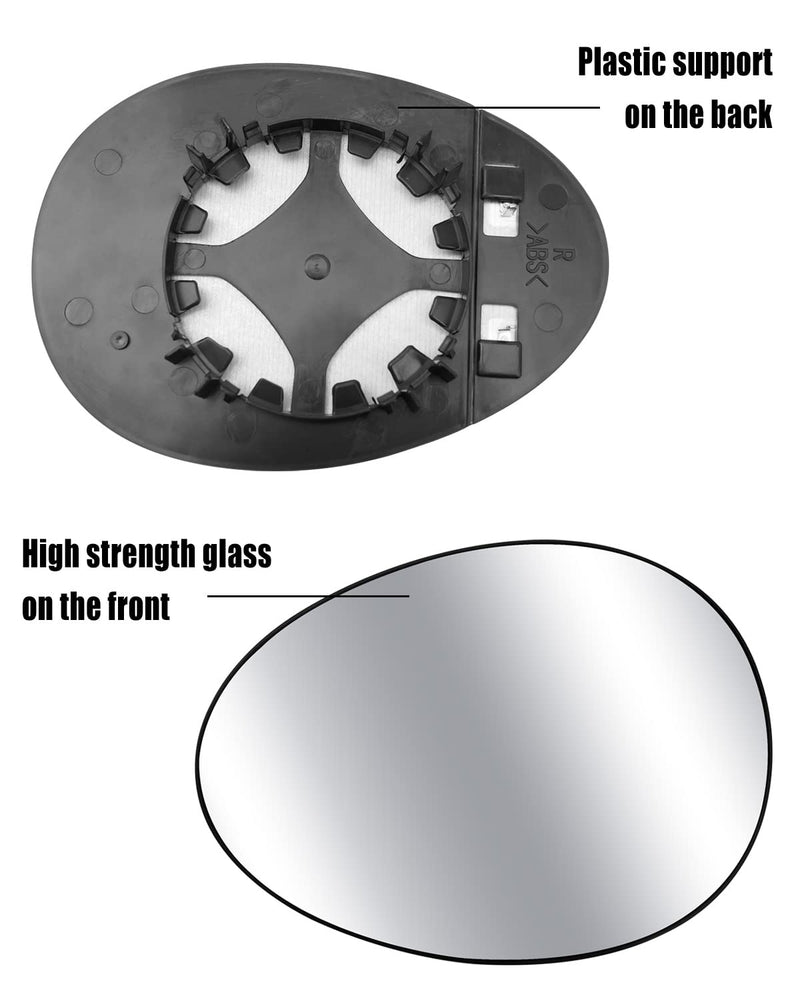 Passengers Right Side Heated Mirror Glass Fit for Mini Cooper 2007-2015 Replace 51169803192 51162755626, Rearview Convex Glass with Rear Holder Passengers Right Side Mirror Glass