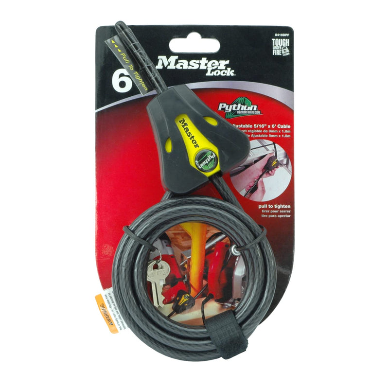 Master Lock 8419DPF Python Cable Lock with Key, 1 Pack 6' x 5/16" diameter