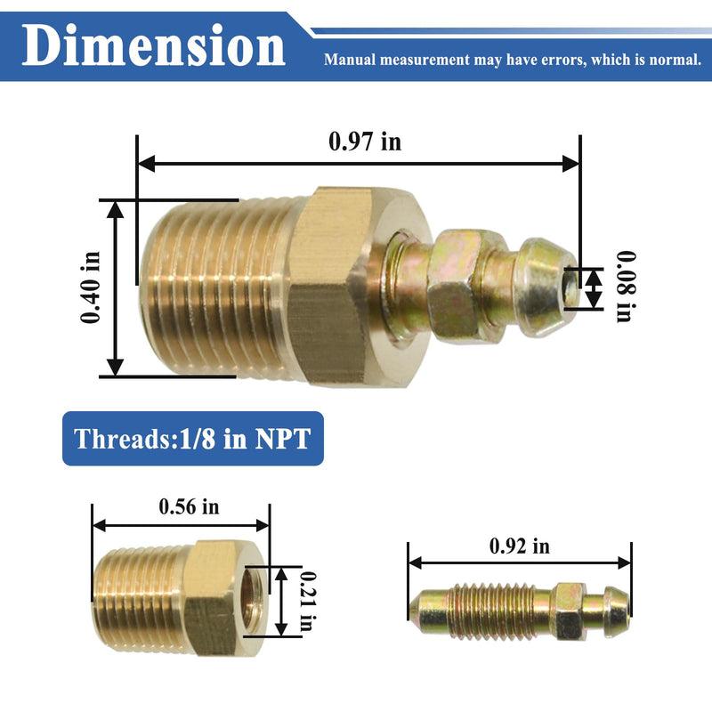 4Sets Bleeder Screws 1/8'' NPT, Brass, 1/8"-27 Threads with 1/4"-28 Bleeder Screw