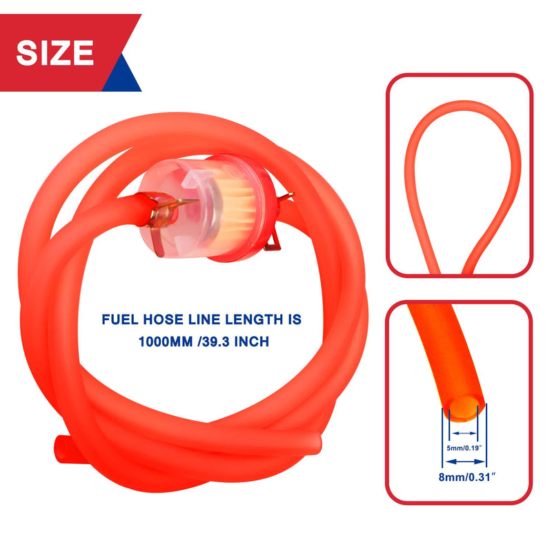 Dirt Bike Gas Fuel Line Hose Fuel Filter for 50cc 110cc 125cc TaoTao Coolster Apollo GY6 Motorcycle Pit Bike Motocross Pocket Bike Chinese Atv Four Wheeler Moped Scooter Quad Go Kart Parts Red