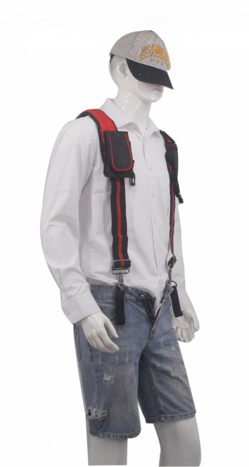 Heavy Duty Tool Belt Suspenders for Men 3 Point Padded Suspenders with Attachment Loops for Men Red Stripe