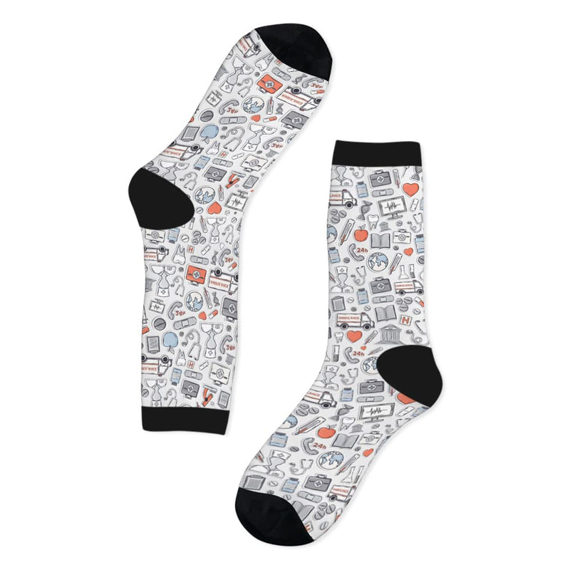 AOYEGO Medical Funny Socks Red Grey Blue Care Hospital Novelty Casual Crew Socks Contrast Color Design for Women Men Gift Medical Pattern